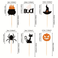 12pcs Halloween Cake Topper Witch Hat Pumpkin Cupcake Decoration