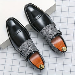 Men's Double Monk Strap Slip On Loafers Herringbone Pattern Loafers