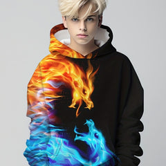 Boy's Fire Dragon Print Hoodie Kid's Hooded Sweatshirt