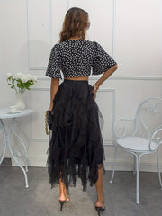 Mesh Ruffle Trim High Waist Skirt for Women