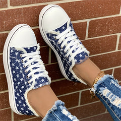 Women's Star Pattern Canvas Shoes Lace Up Low Top Flat Sneakers