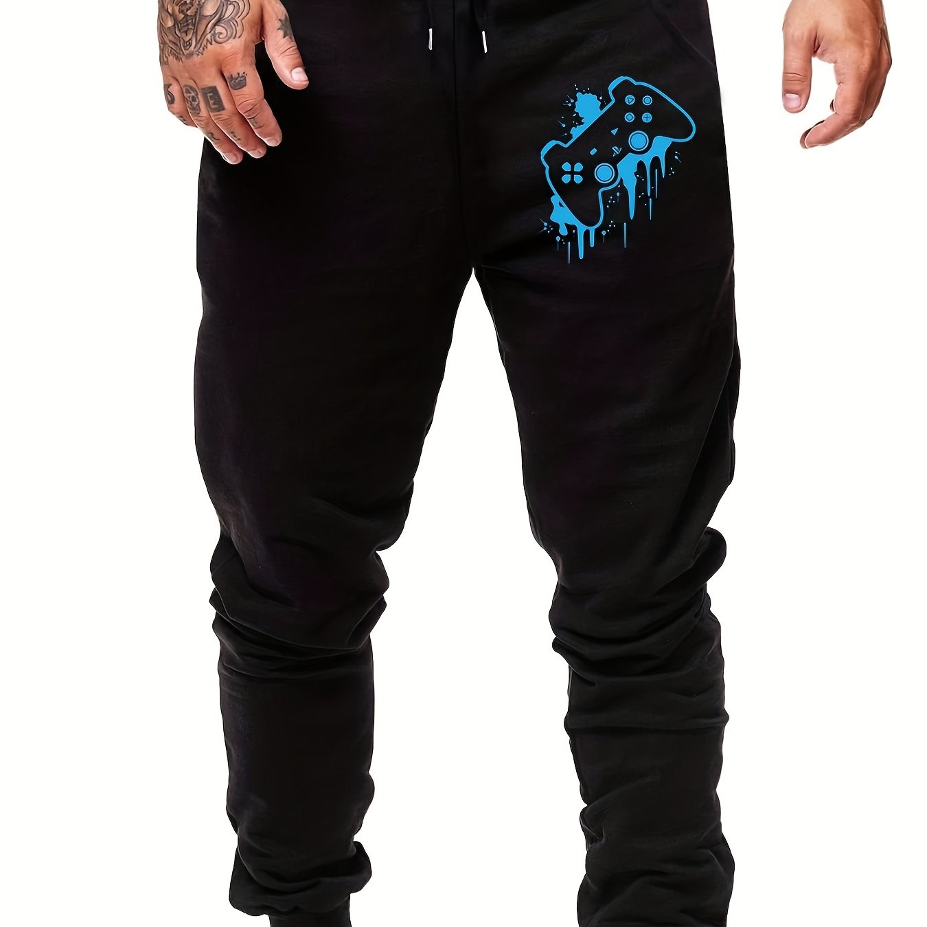 Gamepad Print Men's Drawstring Sweatpants With Pockets Jogger Pants