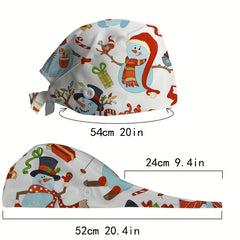 Cartoon Leaf Print Nurse Hat Adjustable Lightweight Scrub Cap