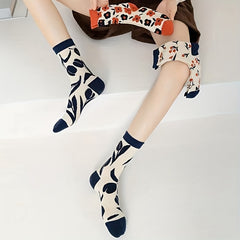 3 Pairs Floral Print Socks Comfy & Breathable Mid Tube Women's Stockings