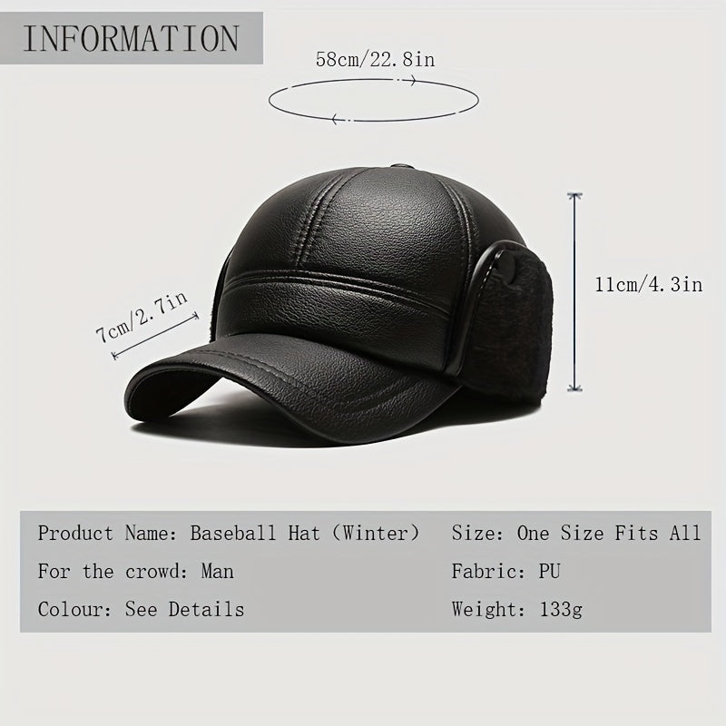 Winter Warm Hat PU Leather Windproof Hat Thickened Velvet Baseball Cap