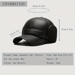 Winter Warm Hat PU Leather Windproof Hat Thickened Velvet Baseball Cap