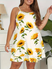 Sunflower Print Ruffle Trim Cami Sleep Dress