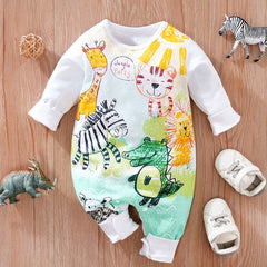 Cartoon Animal Print Long Sleeve Romper