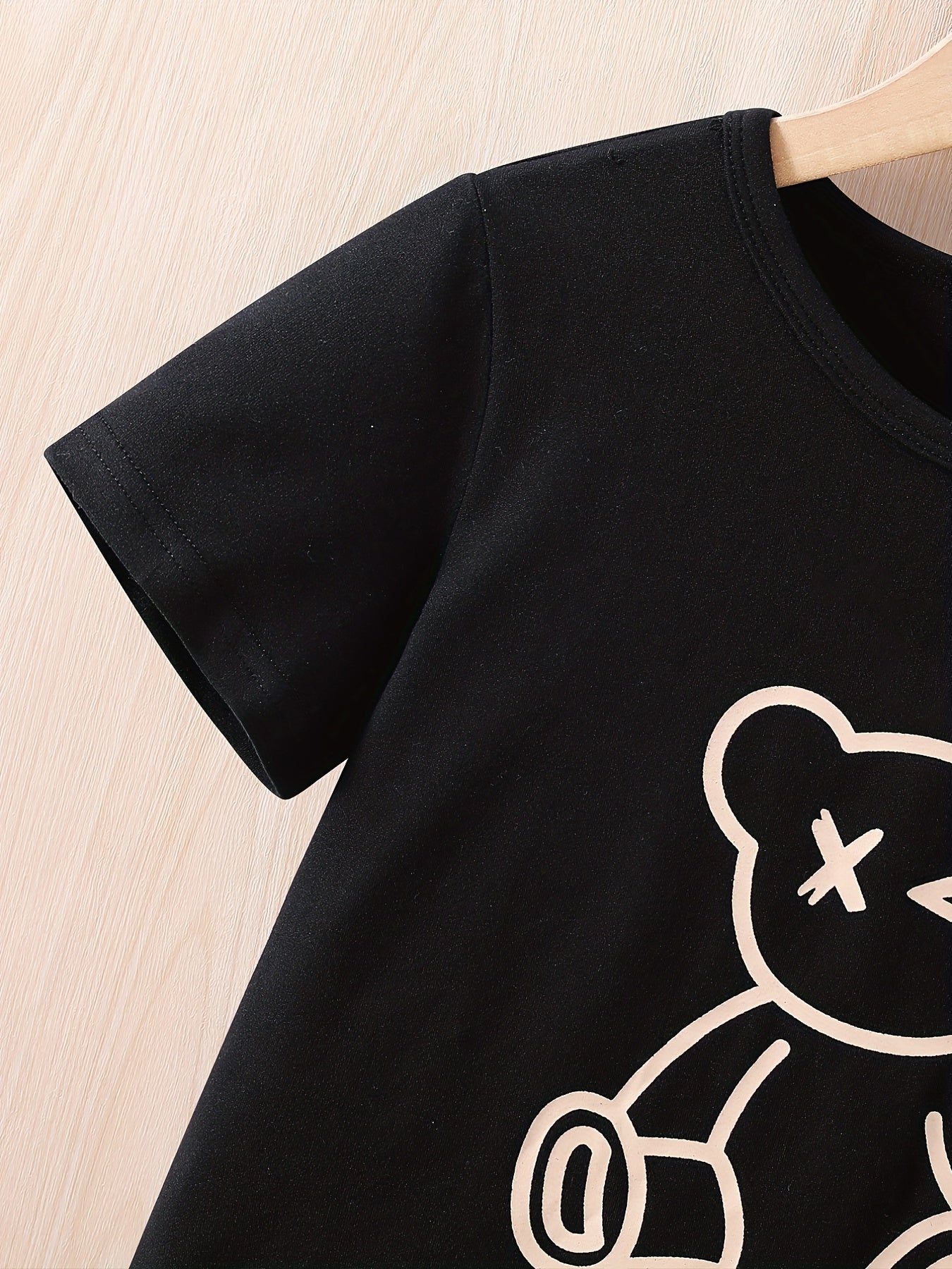 Boys Bear Graphic Casual Outfit T-shirt & Shorts Kids Summer Clothes Sets