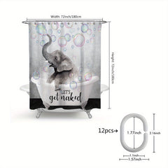 Waterproof Elephant Shower Curtain Set with Memory Foam Mat and Non Slip Rug