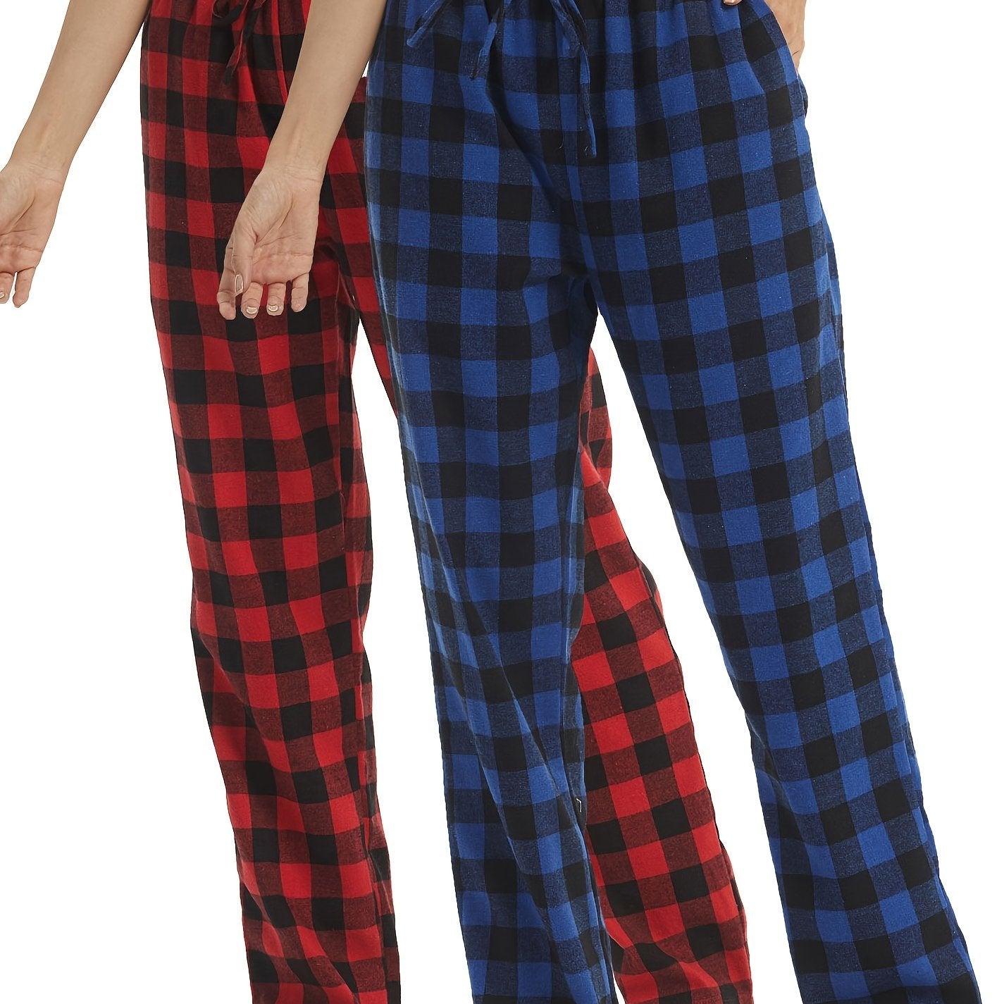 2pcs Plaid Lounge Pants Casual & Soft Drawstring Elastic Waistband Pants