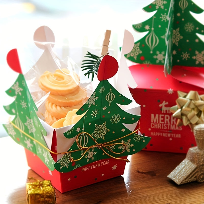 10pcs 3D Mini Christmas Tree Gift Boxes with Bells
