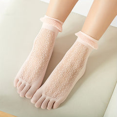 Floral Lace Toe Socks Ruffle Five Finger Crew Socks Women's Stockings