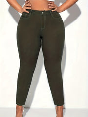 Plus Solid Button Fly High Rise Skinny Jeans