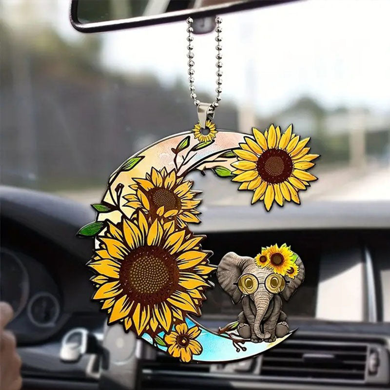 Sunflower Moon Elephant Key Chain Car Interior Decoration Pendant