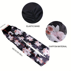 Floral Print Chiffon Bonnet Long Hair Lace Up Head Scarf