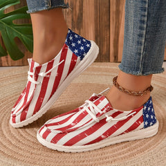 Women's Star & Stripe Canvas Shoes Lightweight Lace Up Casual Flat Shoes