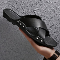 Men's Solid Slides Casual Non Slip Slippers Open Toe Shoes