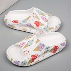 Women's Side Hollow Out Slides Colorful Graffiti Slip On Soft Sole Non slip Slid