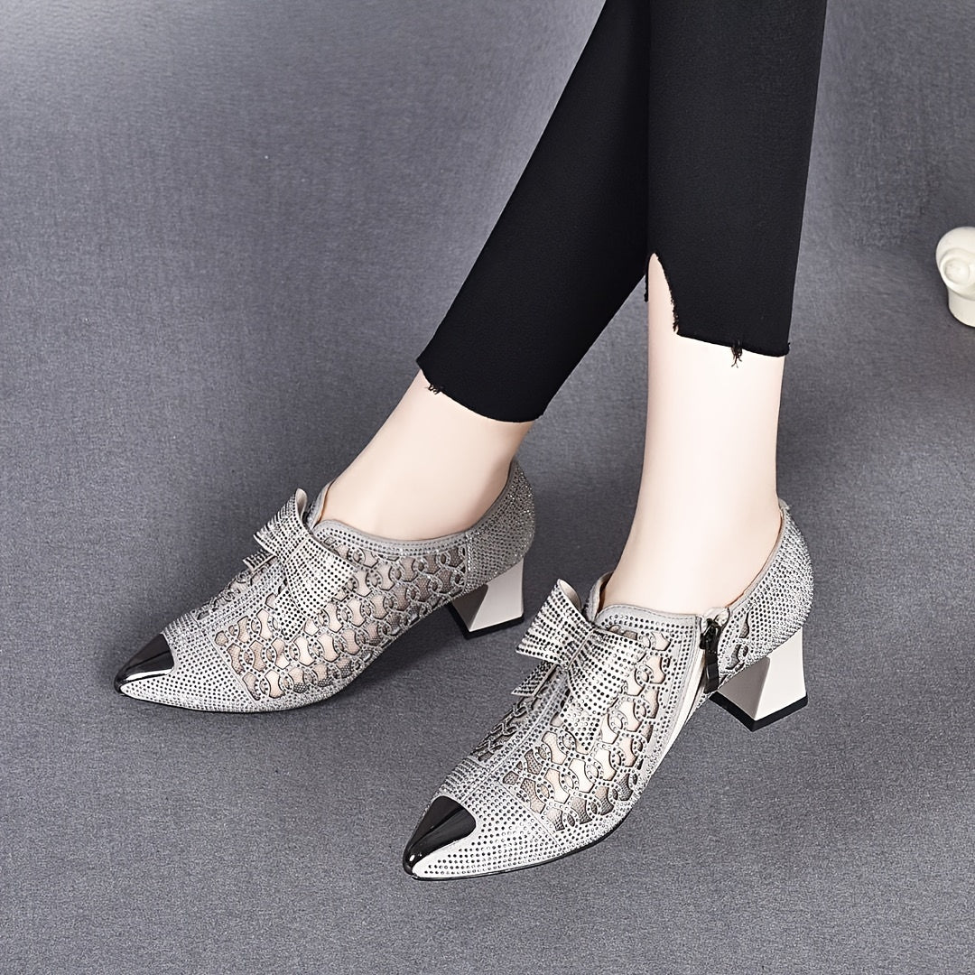 Women's Pointed Toe Low Heel Rhinestone Sandals