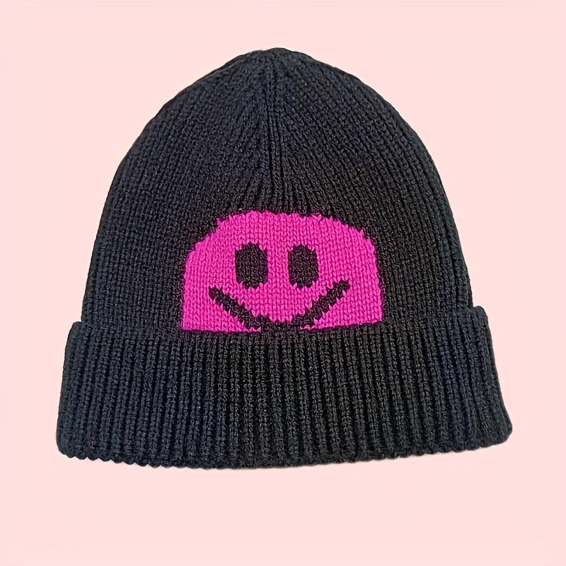 Smile Face Pattern Knit Beanie Hat for Men and Women