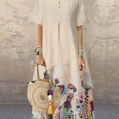 Floral Print Short Sleeve Maxi Dress
