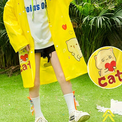 Waterproof Cat Graphic Raincoat Poncho Girls Boys School Gift