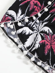 Coconut Tree Print Bow Knot Front Plus Size Vacay Shorts Women's Plus