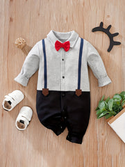 Newborn Infant Cotton Gentleman Romper Long Sleeve Bowtie Jumpsuit
