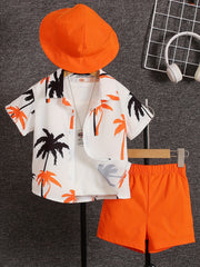 3pcs Boys Casual Coconut Tree Graphic Print Set