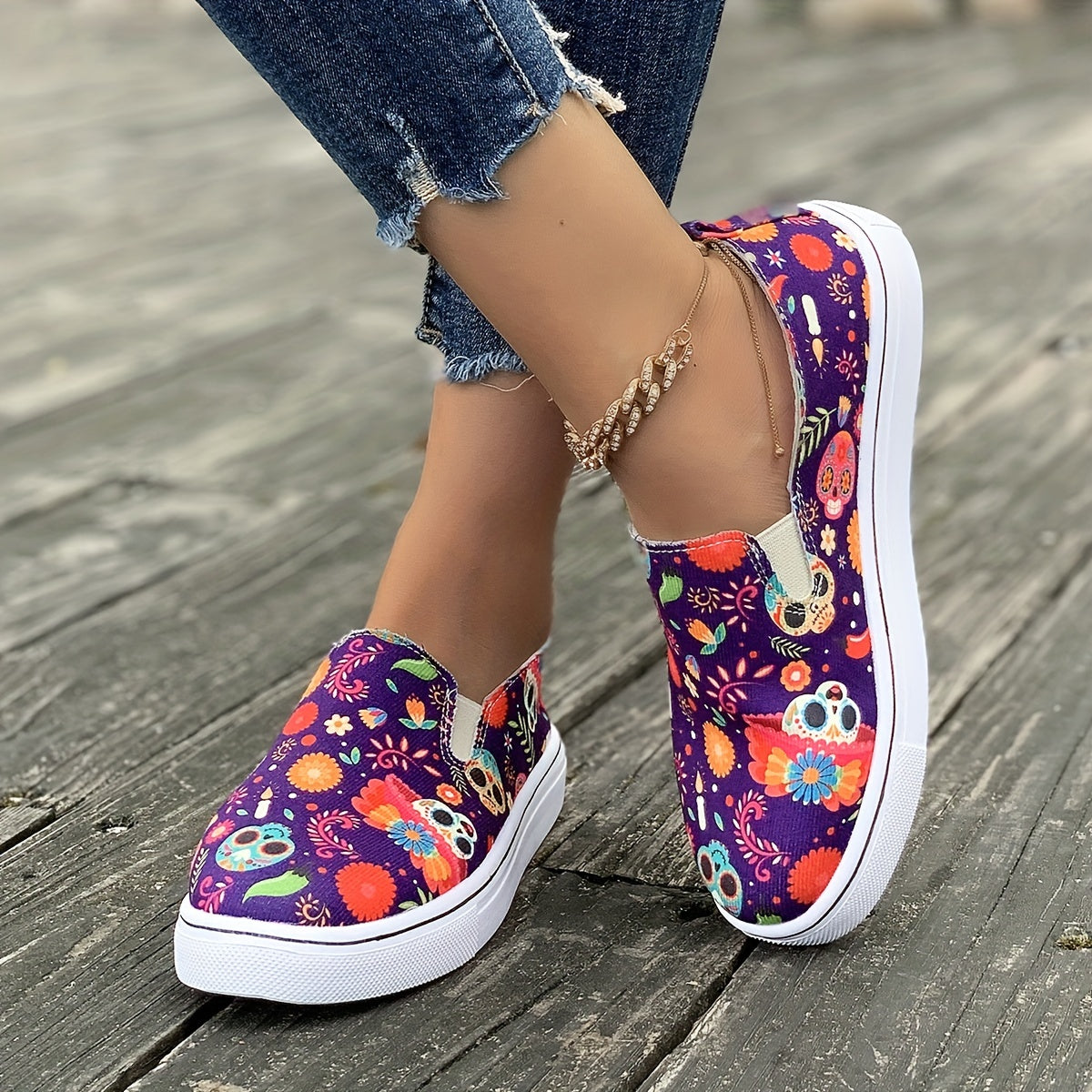 Scary Skull Pattern Slip On Sneakers Loafers Shoes