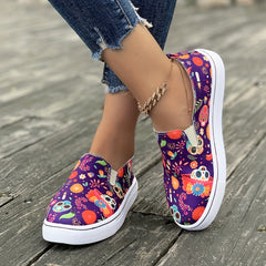 Scary Skull Pattern Slip On Sneakers Loafers Shoes
