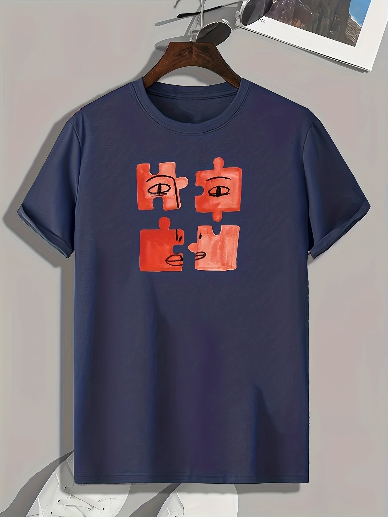 Puzzle Pattern Print Men's Comfy Sports T-shirt