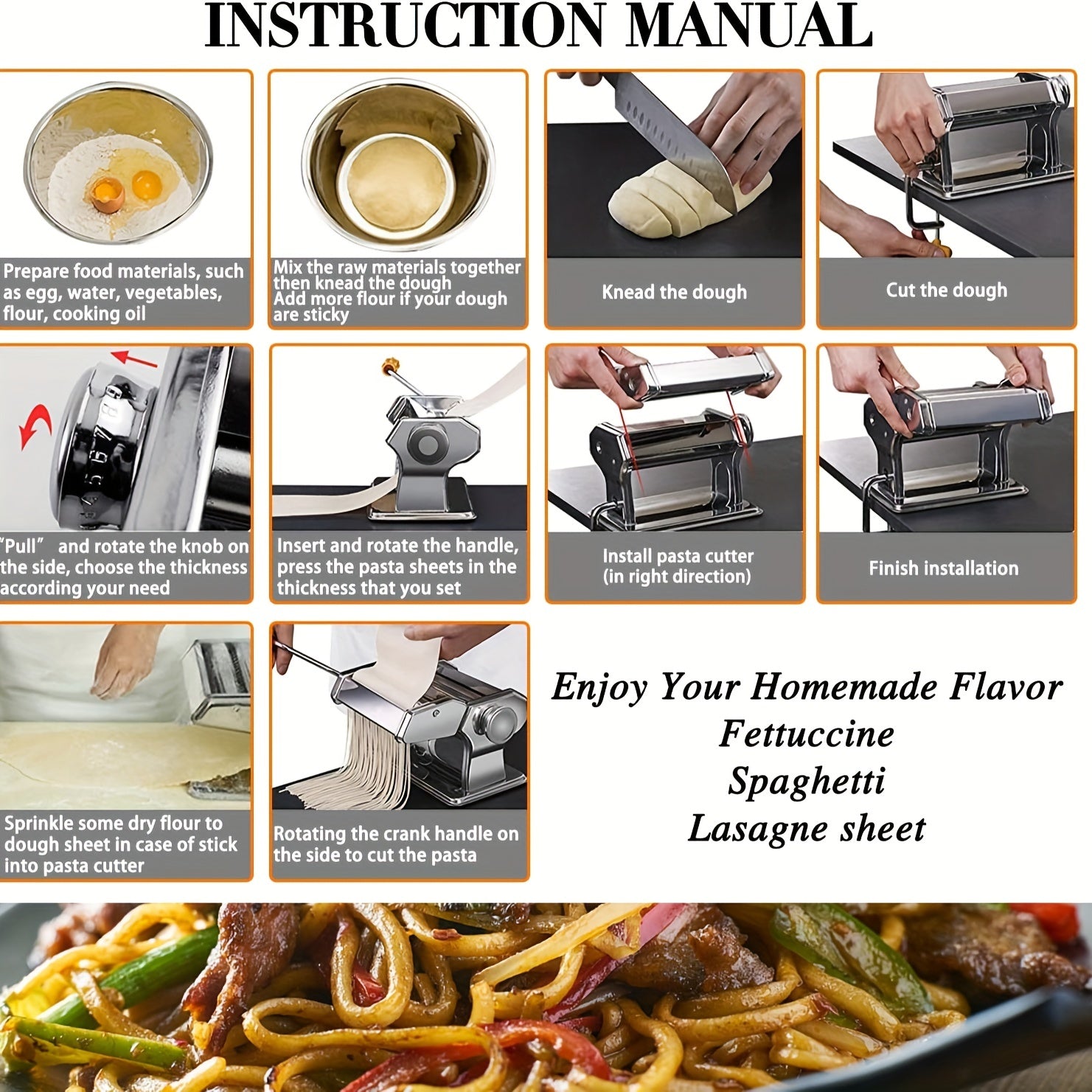 Adjustable Stainless Steel Pasta Maker with Hand Crank