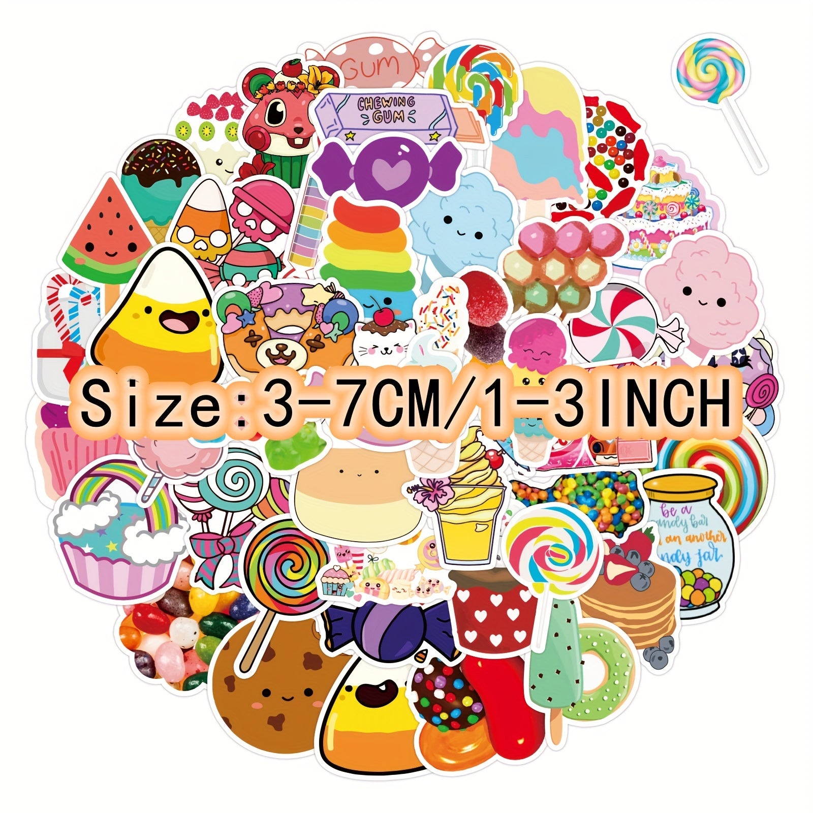 50pcs Colorful Lollipop Stickers for Laptop Helmet Water Cup