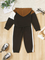 Boy's 2pcs Hoodie & Sweatpants Set Block Long Sleeve Top Casual Outfits