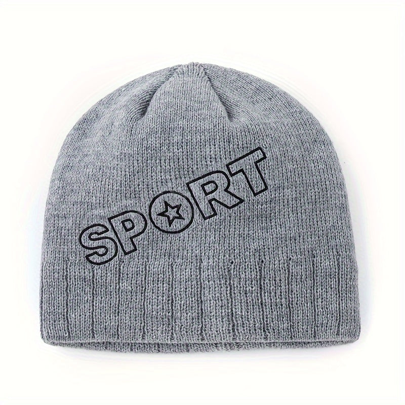 SPORT Letter Knitted Hat Outdoor Beanie Cycling Ear Protection