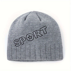 SPORT Letter Knitted Hat Outdoor Beanie Cycling Ear Protection