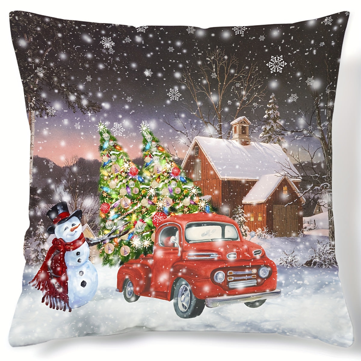 Christmas Tree Car Snowman Pillow Covers Decor