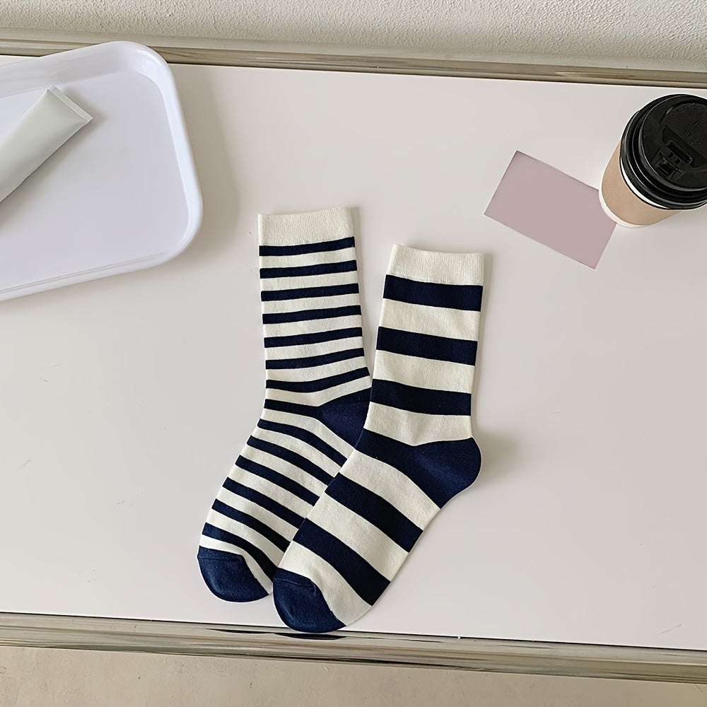 3 Pairs Striped Crew Socks Women's Stockings