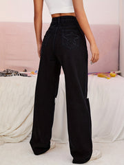 Solid Loose Wide Leg Jeans Women's Denim Pants