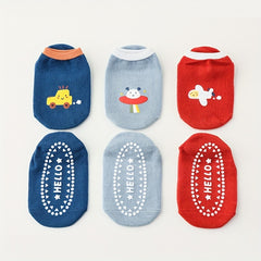 3 Pairs Colorful Cartoon Anti-Slip Socks for Boys 0-3 Years