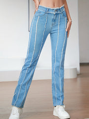 Stripes Pleat Bootcut Jeans High Rise Stretchy Bell Bottoms