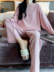 Striped Print Pajama Set Long Sleeve & Pants Women's Sleepwear