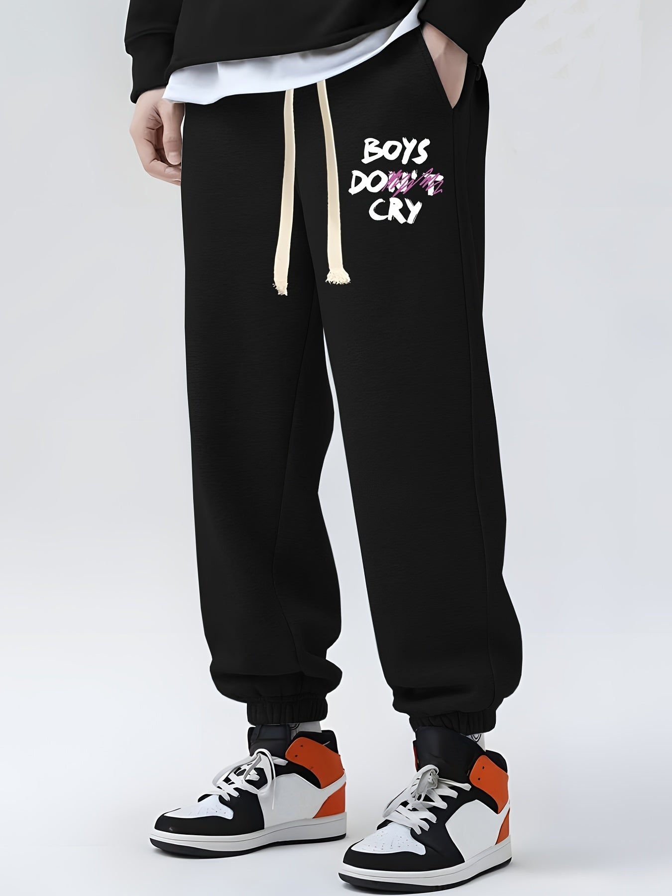 Boys Do Cry Print Drawstring Sweatpants Loose Fit Men's Casual Joggers