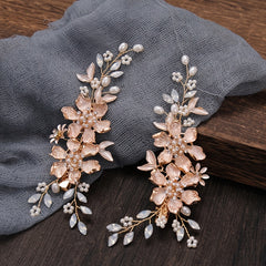 2Pcs Set Golden Leaf Faux Pearl Hair Clips Women Wedding Hair Accessories