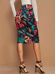 Floral Print High Waist Bodycon Skirt Spring Summer Women's Clothing