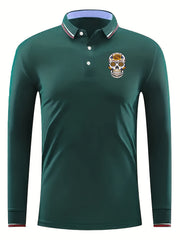 Skull Pattern Men's Long Sleeve Polo Shirt