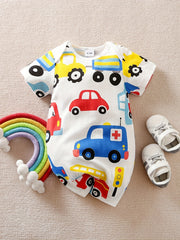 Baby Boys Car Graphic Print Cotton Romper