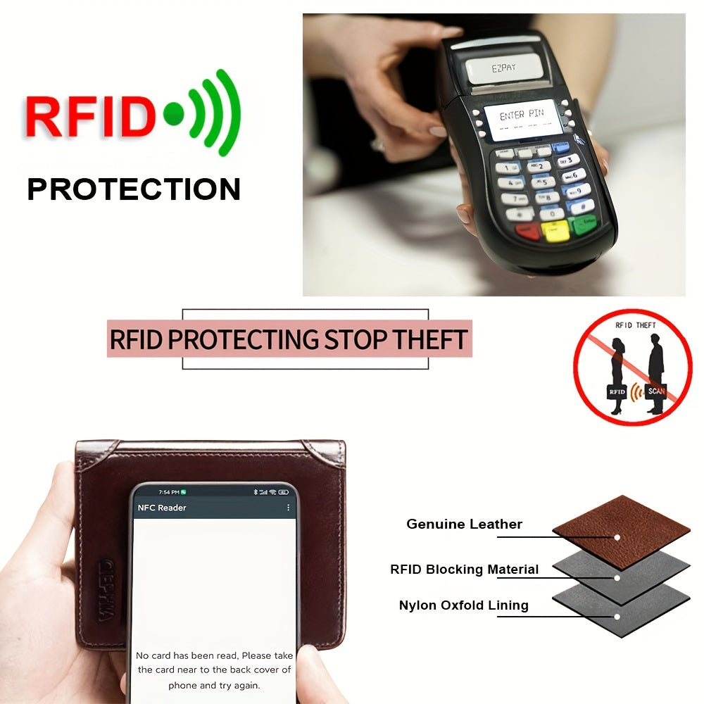 RFID Anti-theft Leather Wallet Trifold Slim Short Wallet